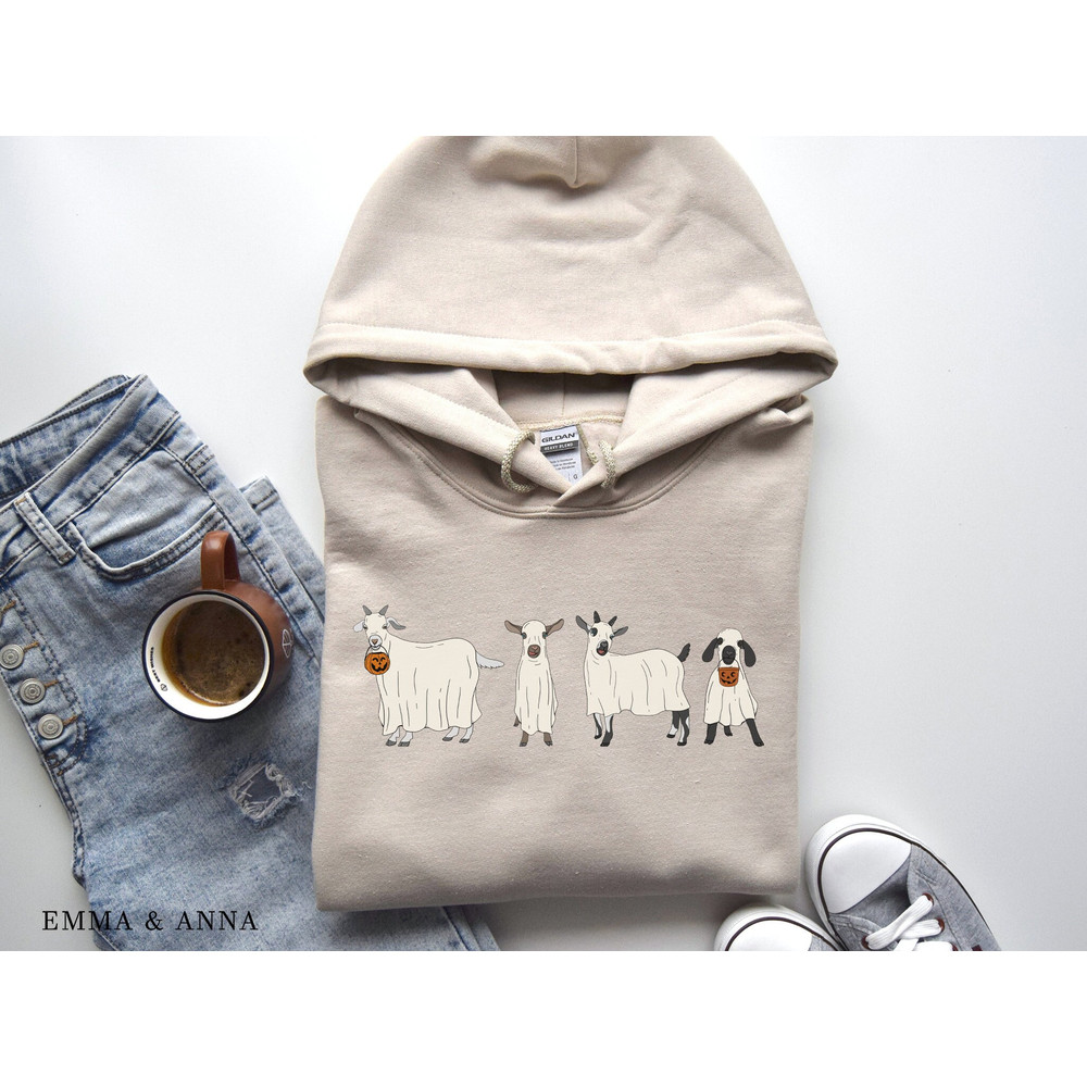 Halloween Hoodie, Ghost Goats Hoodie, Goat Lover Gift, Halloween Pullover, Funny Goat Sweatshirt, Spooky Season, Ghost Shirt, Fall Hoodie - 1.jpg