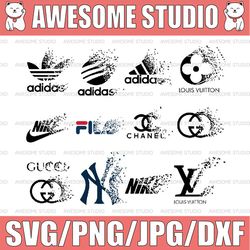 Fashion logo break svg, luxury brand logo svg, fashion brand svg png, Nike Sport Svg, LV Svg, Gucci brand Svg, Chanel
