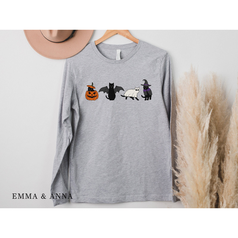 Halloween Shirt, Cat Shirt, Ghost Shirt, Halloween Long Sleeve Shirt, Halloween Cat Shirt, Cat Lover Shirt, Black Cat Shirt, Spooky Season - 1.jpg