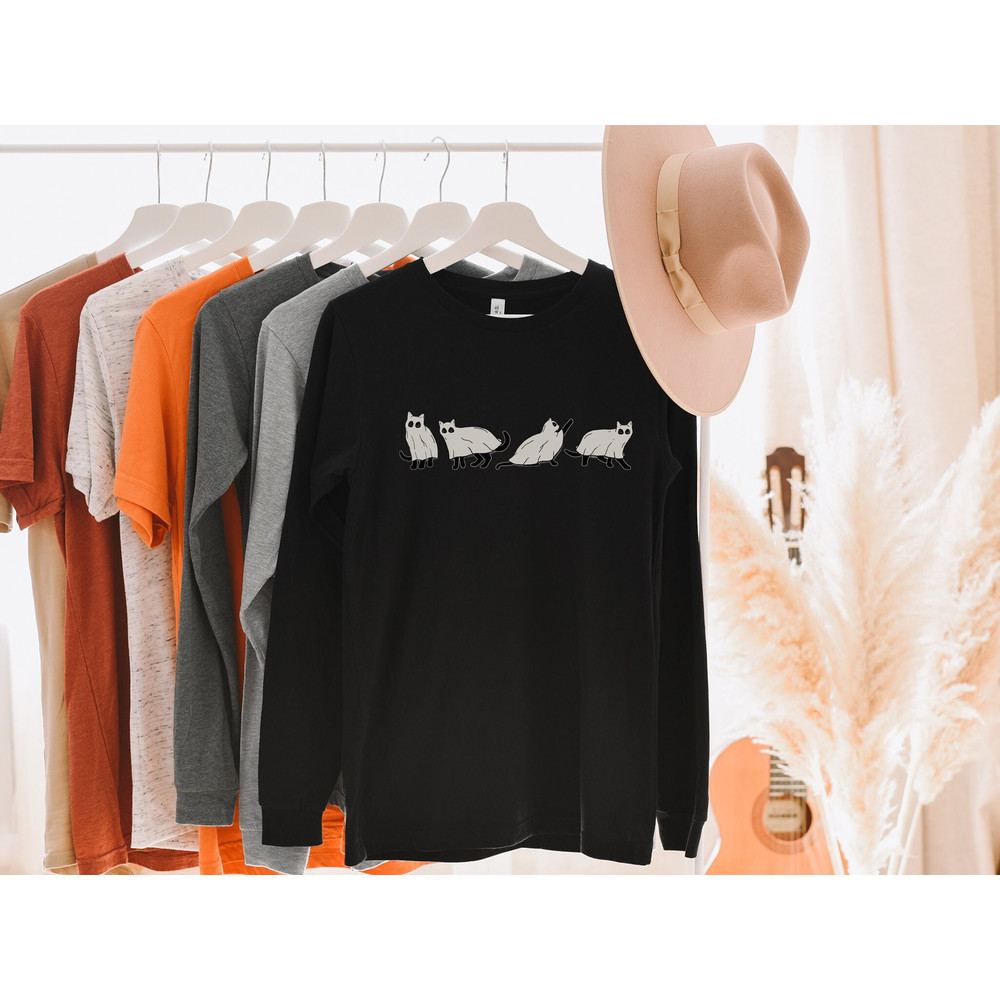 Halloween Shirt, Cat Shirt, Ghost Shirt, Halloween Long Sleeve Shirt, Halloween Cat Shirt, Cat Lover Shirt, Black Cat Shirt, Spooky Season - 1.jpg