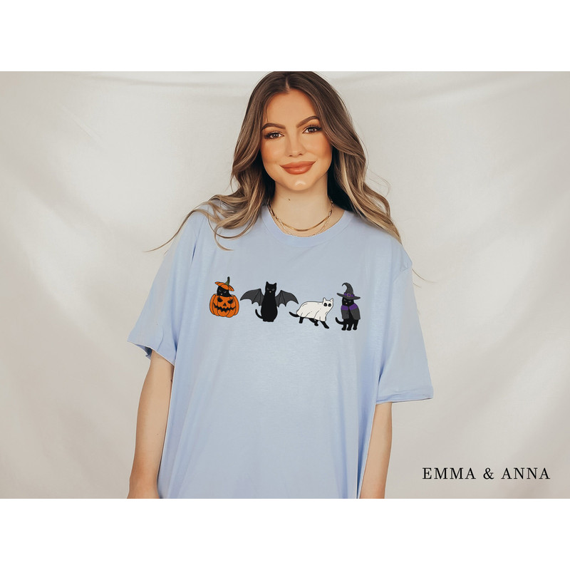 Halloween Shirt, Fall Shirts, Cat Shirt, Ghost Cat, Halloween Graphic Tee, Halloween Cat Shirt, Cat Lover Shirt, Black Cat Shirt, Bats Shirt - 4.jpg