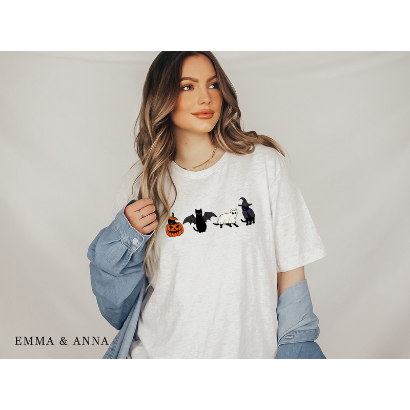 Halloween Shirt, Fall Shirts, Cat Shirt, Ghost Cat, Halloween Graphic Tee, Halloween Cat Shirt, Cat Lover Shirt, Black Cat Shirt, Bats Shirt - 5.jpg