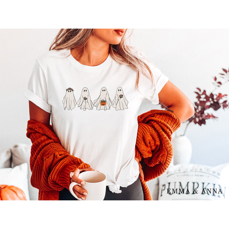 Halloween Shirt, Halloween T-Shirt, Floral Ghost Shirt, Ghost With Flowers Shirt, Fall Shirts for Women, Pumpkin Shirt, Trick or Treat Shirt - 3.jpg