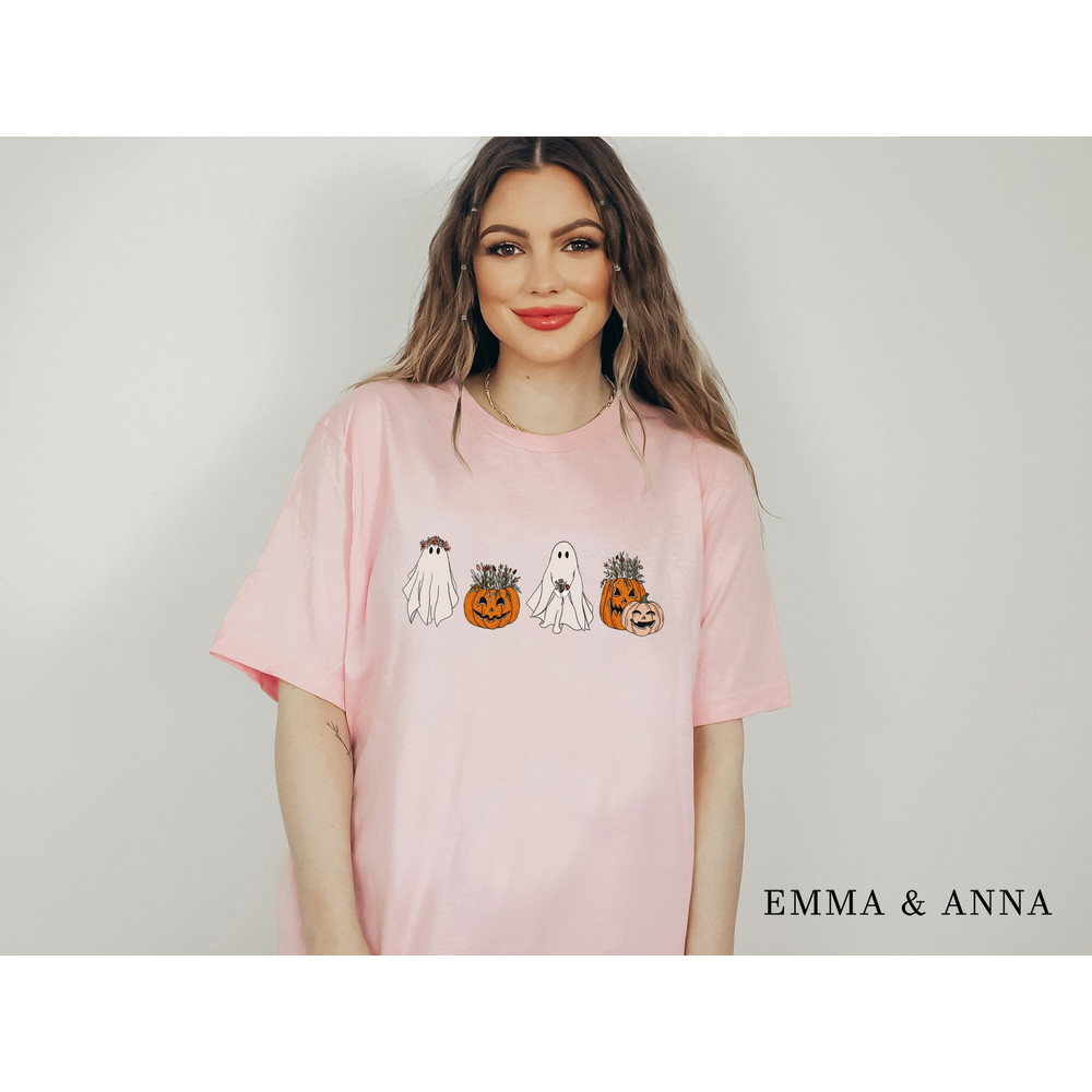 Halloween Shirt, Halloween T-Shirt, Floral Ghost Shirt, Ghost With Flowers Shirt, Fall Shirts for Women, Pumpkin Shirt, Trick or Treat Shirt - 1.jpg