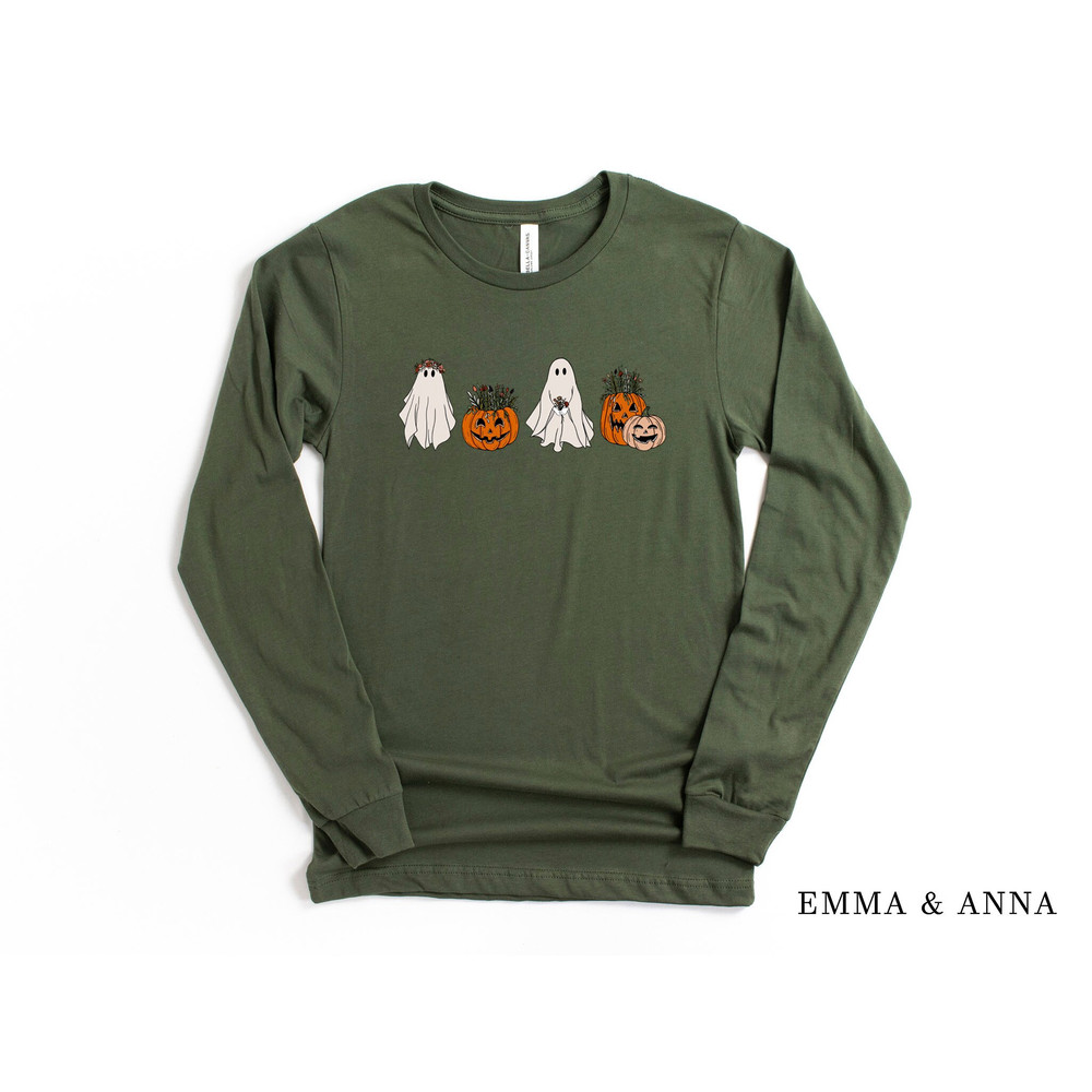 Halloween Shirt, Halloween T-Shirt, Floral Ghost Shirt, Ghost With Flowers Shirt, Fall Shirts for Women, Pumpkin Shirt, Trick or Treat Shirt - 1.jpg