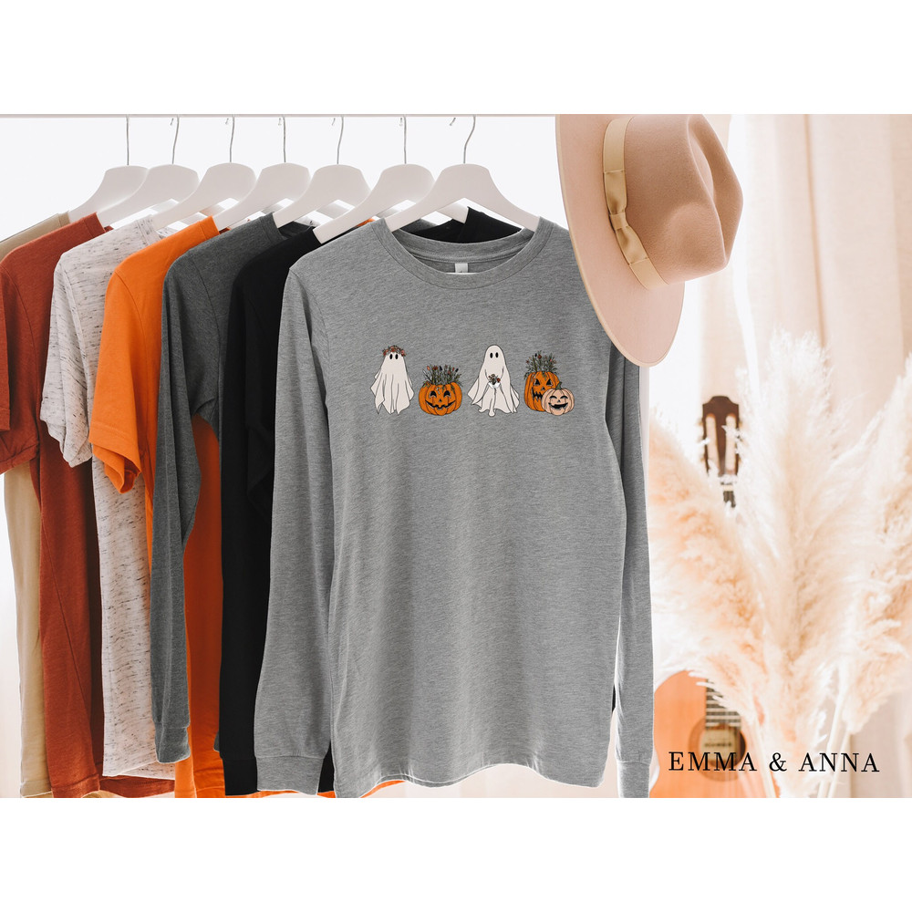 Halloween Shirt, Halloween T-Shirt, Floral Ghost Shirt, Ghost With Flowers Shirt, Fall Shirts for Women, Pumpkin Shirt, Trick or Treat Shirt - 2.jpg