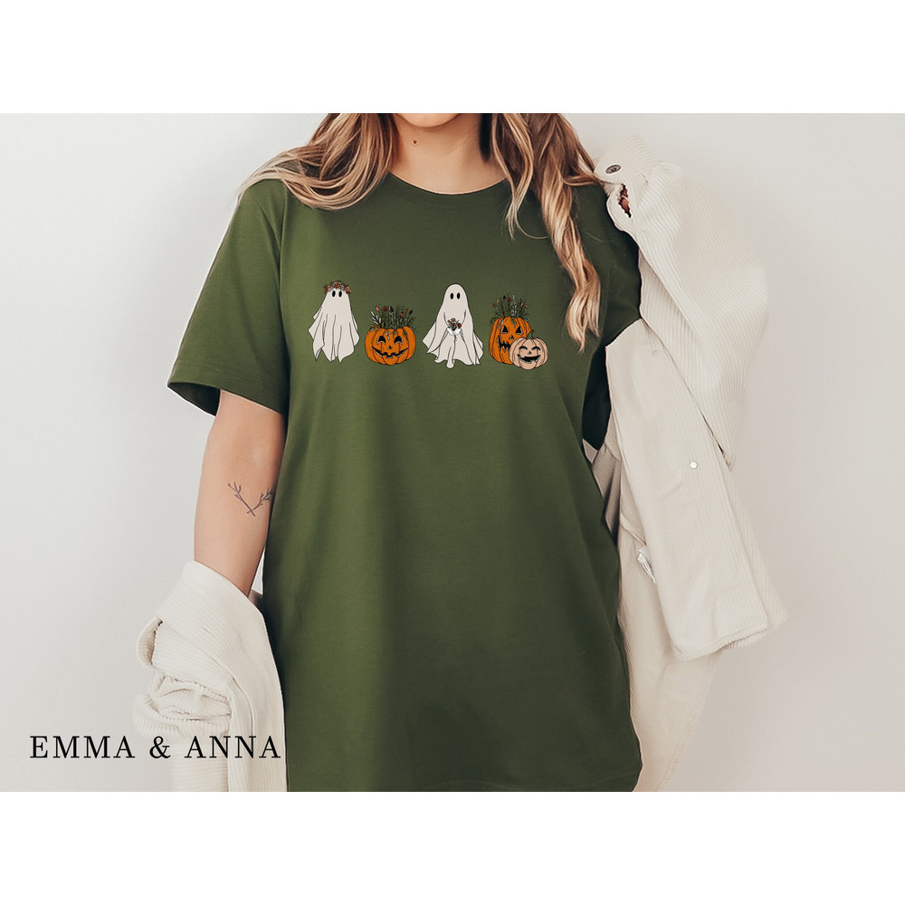 Halloween Shirt, Halloween T-Shirt, Floral Ghost Shirt, Ghost With Flowers Shirt, Fall Shirts for Women, Pumpkin Shirt, Trick or Treat Shirt - 3.jpg