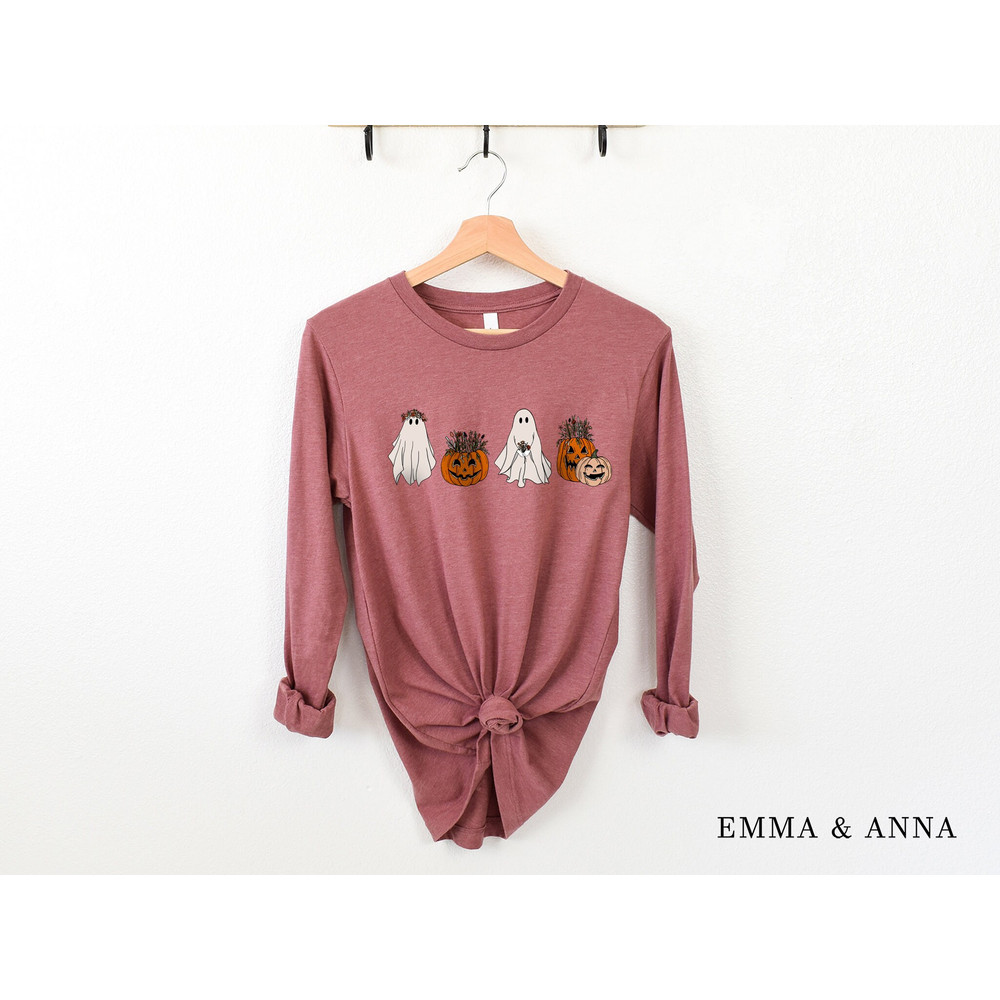 Halloween Shirt, Halloween T-Shirt, Floral Ghost Shirt, Ghost With Flowers Shirt, Fall Shirts for Women, Pumpkin Shirt, Trick or Treat Shirt - 4.jpg