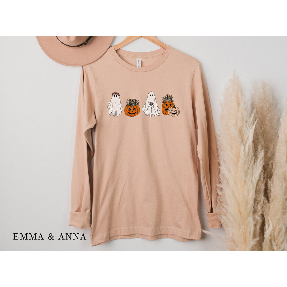 Halloween Shirt, Halloween T-Shirt, Floral Ghost Shirt, Ghost With Flowers Shirt, Fall Shirts for Women, Pumpkin Shirt, Trick or Treat Shirt - 5.jpg