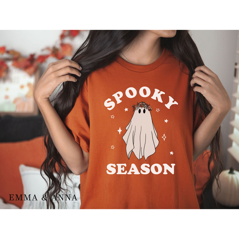 Halloween Shirt, Halloween T-Shirt, Floral Ghost Shirt, Ghost With Flowers Shirt, Fall Shirts for Women, Pumpkin Shirt, Trick or Treat Shirt - 3.jpg