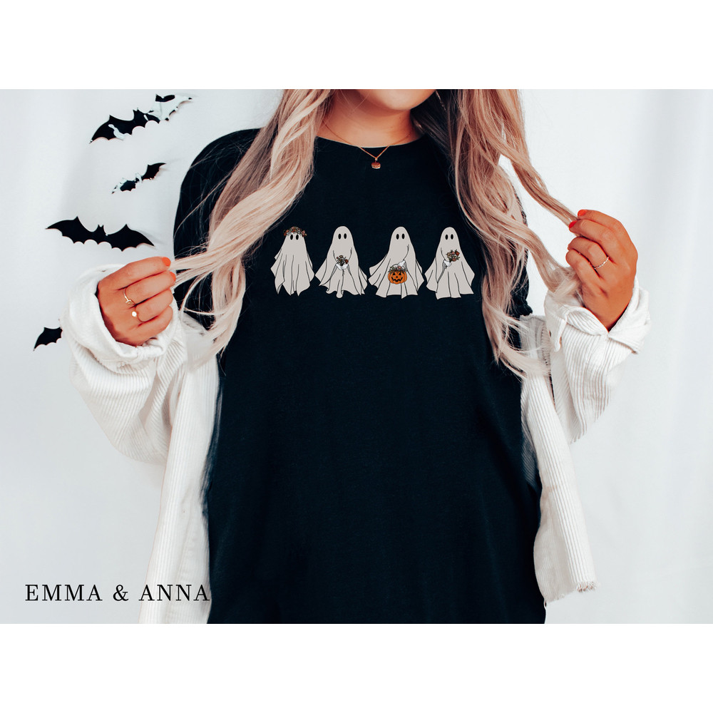 Halloween Shirt, Halloween T-Shirt, Floral Ghost Shirt, Ghost With Flowers Shirt, Fall Shirts for Women, Pumpkin Shirt, Trick or Treat Shirt - 3.jpg