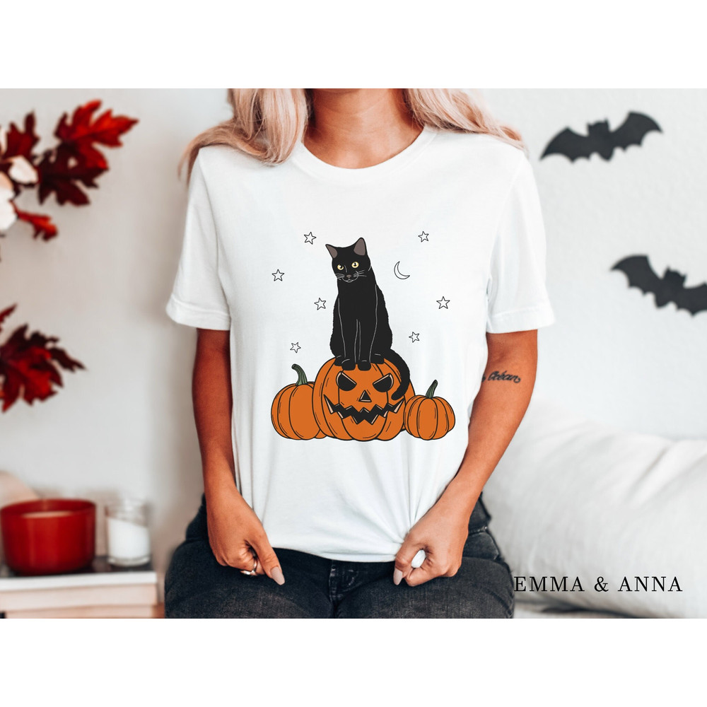 Halloween Shirt, Halloween T-Shirt, Halloween Cat Shirt, Black Cat Shirt, Pumpkin Shirt, Fall Shirts, Jack-o-Lantern Shirt - 1.jpg