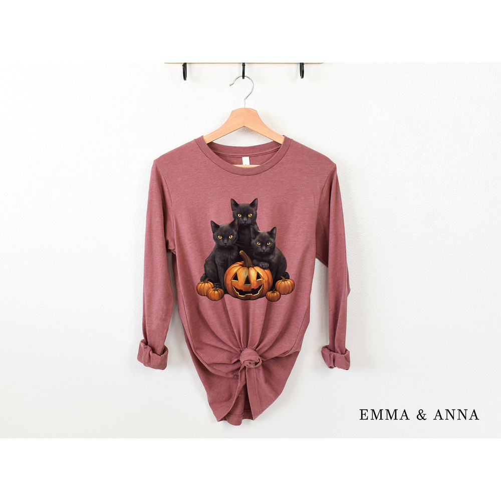 Halloween Shirt, Long Sleeve Fall Tops, Black Cat Shirt, Halloween Cat, Ghost Shirt, Pumpkin Shirt, Spooky Season, Cat Lover Gift,Fall Shirt - 2.jpg