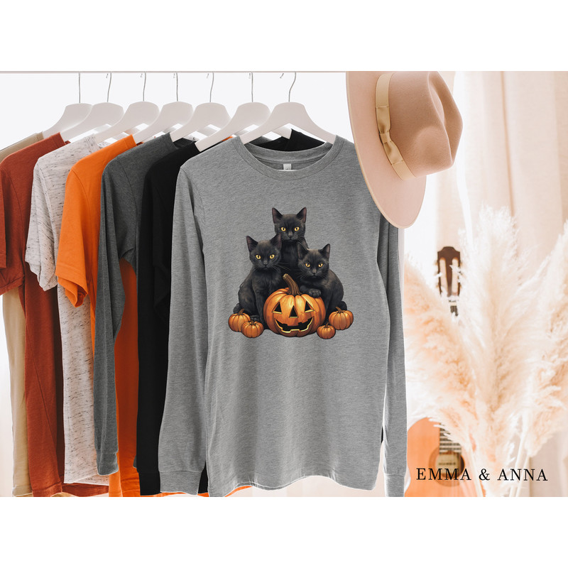 Halloween Shirt, Long Sleeve Fall Tops, Black Cat Shirt, Halloween Cat, Ghost Shirt, Pumpkin Shirt, Spooky Season, Cat Lover Gift,Fall Shirt - 3.jpg