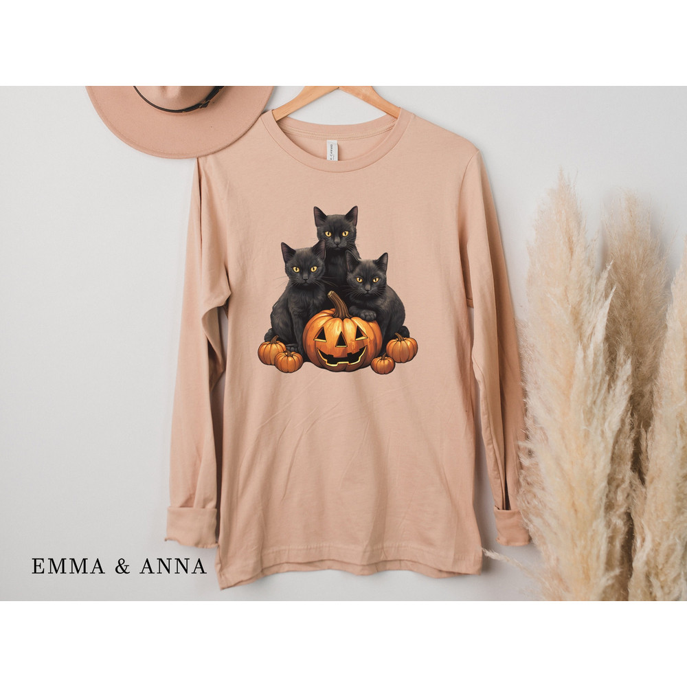Halloween Shirt, Long Sleeve Fall Tops, Black Cat Shirt, Halloween Cat, Ghost Shirt, Pumpkin Shirt, Spooky Season, Cat Lover Gift,Fall Shirt - 4.jpg