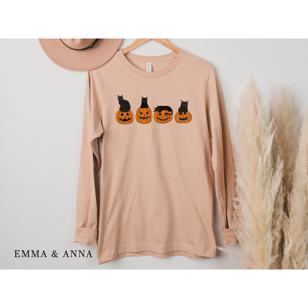 Halloween Shirt, Long Sleeve Fall Tops, Black Cat Shirt, Halloween Cat, Ghost Shirt, Pumpkin Shirt, Spooky Season, Cat Lover Gift,Fall Shirt - 4.jpg