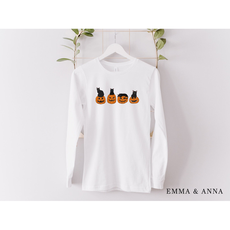 Halloween Shirt, Long Sleeve Fall Tops, Black Cat Shirt, Halloween Cat, Ghost Shirt, Pumpkin Shirt, Spooky Season, Cat Lover Gift,Fall Shirt - 5.jpg