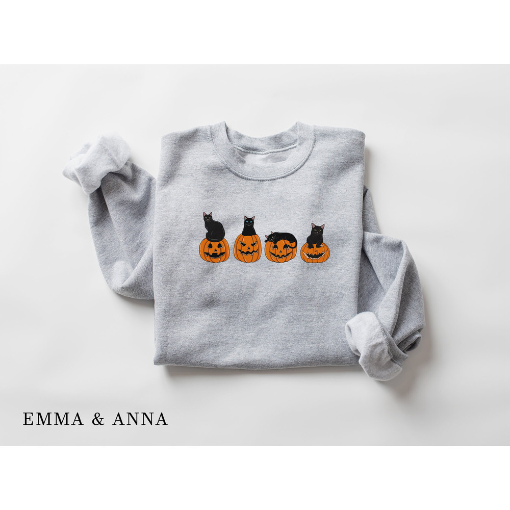Halloween Sweatshirt, Black Cat Sweatshirt, Halloween Cat Shirt, Halloween Crewneck, Ghost Shirt, Pumpkin Sweater, Spooky Season, Cat Lover - 4.jpg
