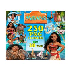 250 moana clipart digital bundle, moana hawaii font, moana birthday, moana party, moana download, moana alphabet, moana