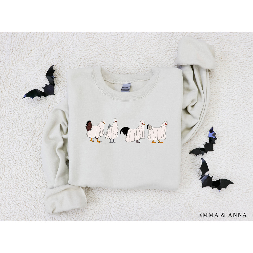 Halloween Sweatshirt, Ghost Chicken Sweatshirt, Halloween Crewneck, Ghost Shirt, Halloween Sweater, Chicken Lover Gift, Fall Shirts - 2.jpg