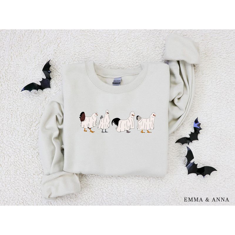 Halloween Sweatshirt, Ghost Chicken Sweatshirt, Halloween Crewneck, Ghost Shirt, Halloween Sweater, Chicken Lover Gift, Fall Shirts - 2.jpg