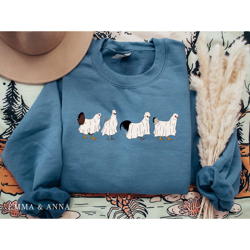 Halloween Sweatshirt, Ghost Chicken Sweatshirt, Halloween Crewneck, Ghost Shirt, Halloween Sweater, Chicken Lover Gift, Fall Shirts - 3.jpg