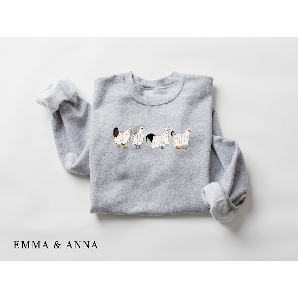 Halloween Sweatshirt, Ghost Chicken Sweatshirt, Halloween Crewneck, Ghost Shirt, Halloween Sweater, Chicken Lover Gift, Fall Shirts - 4.jpg