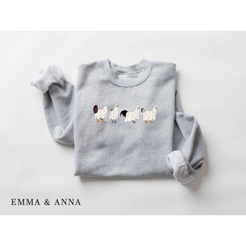 Halloween Sweatshirt, Ghost Chicken Sweatshirt, Halloween Crewneck, Ghost Shirt, Halloween Sweater, Chicken Lover Gift, Fall Shirts - 4.jpg