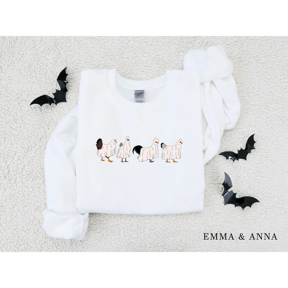 Halloween Sweatshirt, Ghost Chicken Sweatshirt, Halloween Crewneck, Ghost Shirt, Halloween Sweater, Chicken Lover Gift, Fall Shirts - 5.jpg