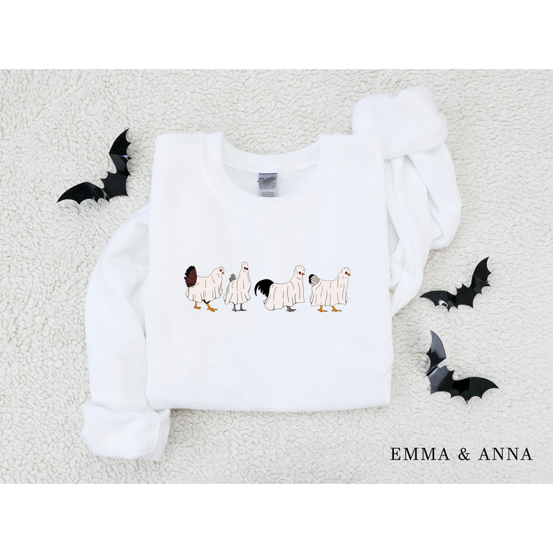 Halloween Sweatshirt, Ghost Chicken Sweatshirt, Halloween Crewneck, Ghost Shirt, Halloween Sweater, Chicken Lover Gift, Fall Shirts - 5.jpg