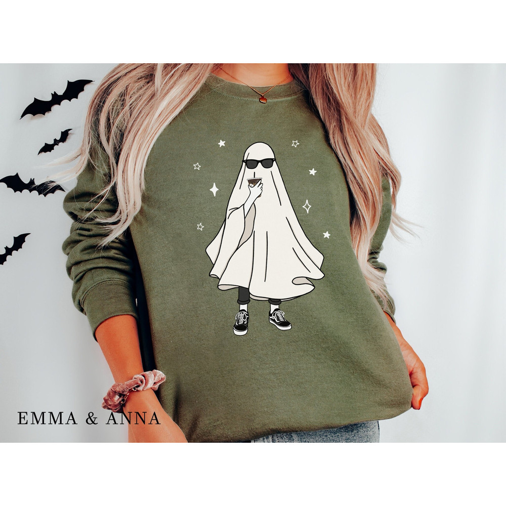 Halloween Sweatshirt, Ghost Sweatshirt, Ghost Drinking Coffee Shirt, Fall Sweatshirt, Ghost Shirt, Halloween Crewneck, Halloween Sweater - 1.jpg