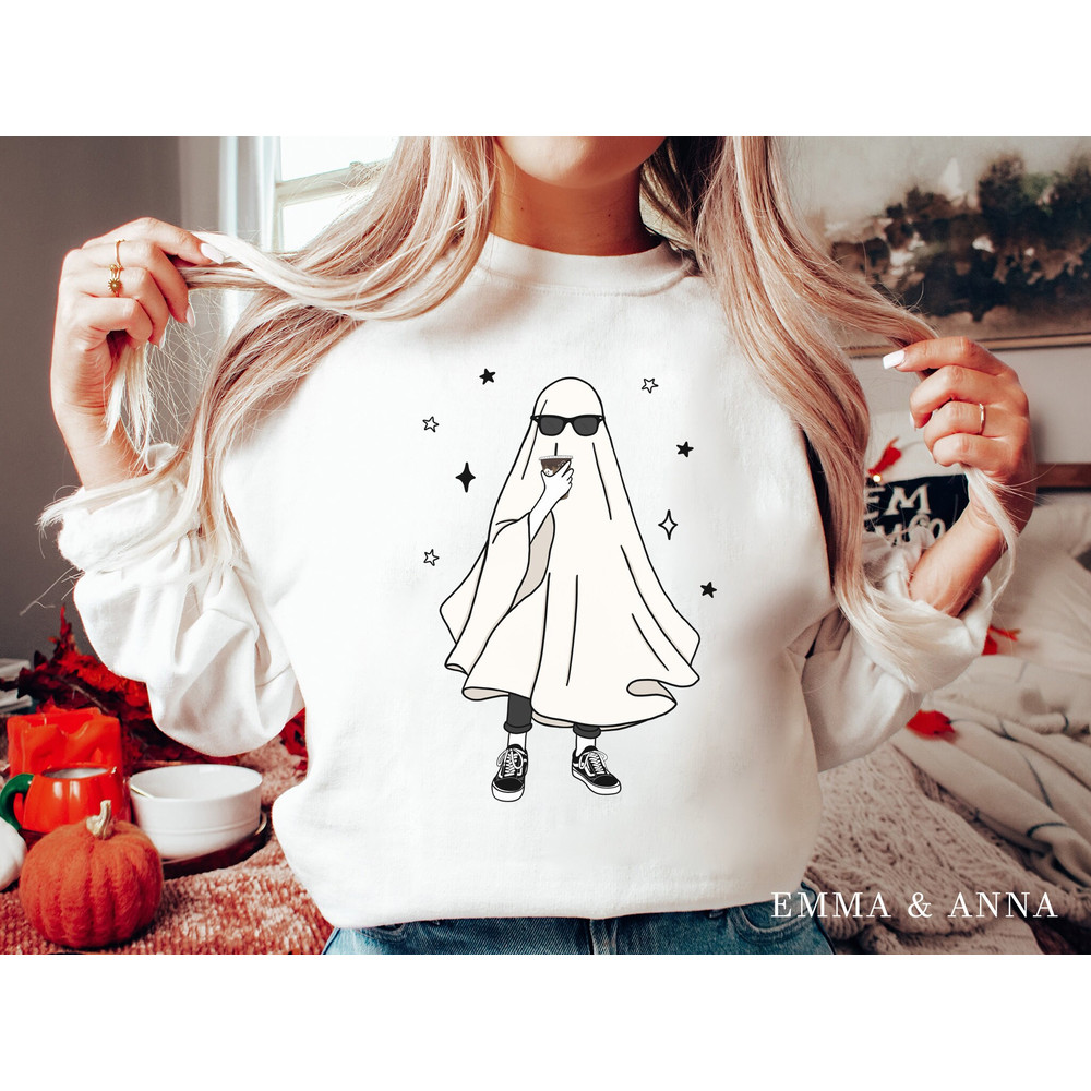 Halloween Sweatshirt, Ghost Sweatshirt, Ghost Drinking Coffee Shirt, Fall Sweatshirt, Ghost Shirt, Halloween Crewneck, Halloween Sweater - 4.jpg