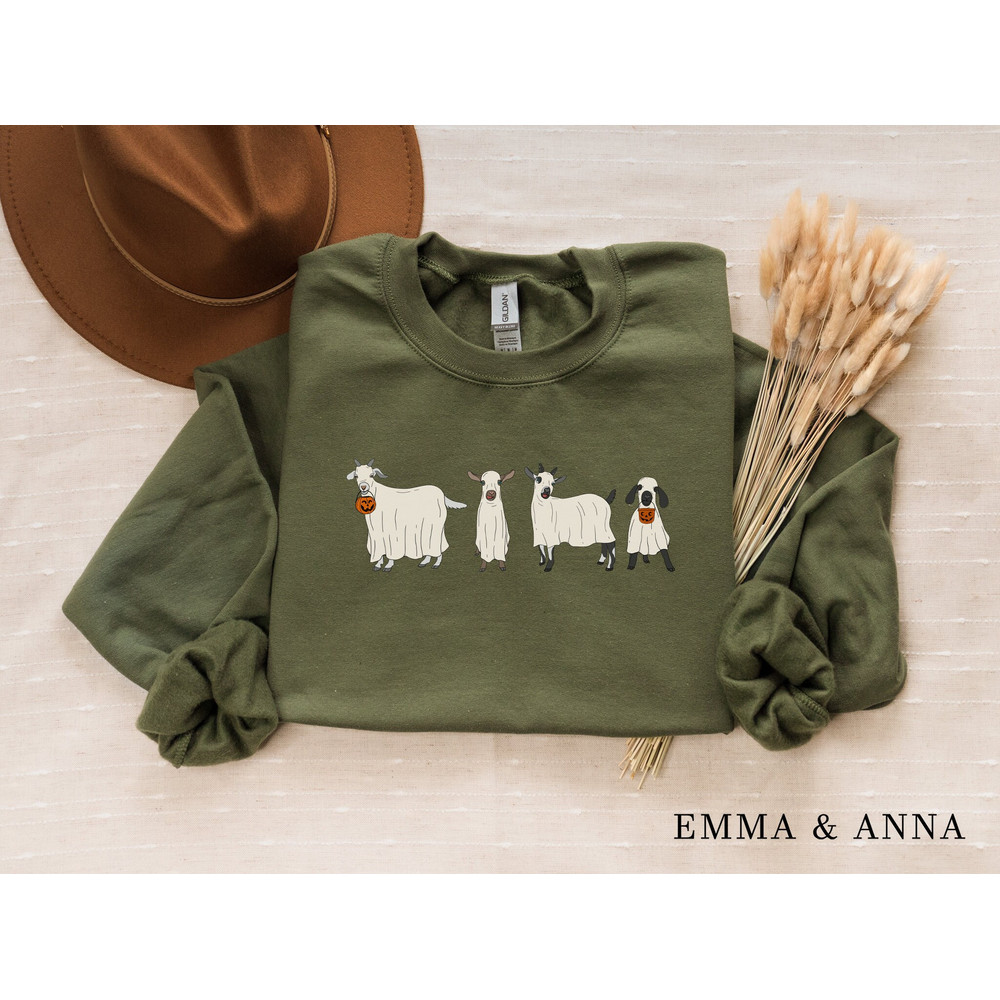 Halloween Sweatshirt, Goat Sweatshirt, Halloween Crewneck, Ghost Shirt, Goat Lover Gift, Funny Halloween, Fall Shirt, Halloween Sweater - 1.jpg