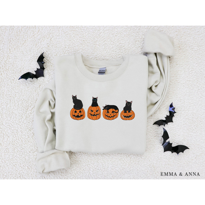 Halloween Sweatshirt, Halloween Crewneck, Jack-o-Lantern Sweatshirt, Black Cat Shirt, Fall Shirt, Pumpkin Sweatshirt, Halloween Sweater - 1.jpg