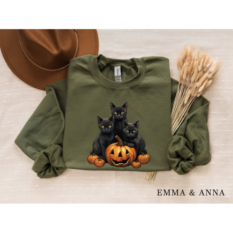 Halloween Sweatshirt, Halloween Sweater, Cat on Pumpkin Sweatshirt, Black Cat Sweatshirt, Halloween Crewneck, Black Cat Shirt, Spooky Season - 2.jpg