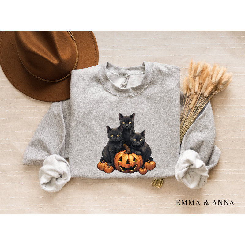 Halloween Sweatshirt, Halloween Sweater, Cat on Pumpkin Sweatshirt, Black Cat Sweatshirt, Halloween Crewneck, Black Cat Shirt, Spooky Season - 4.jpg