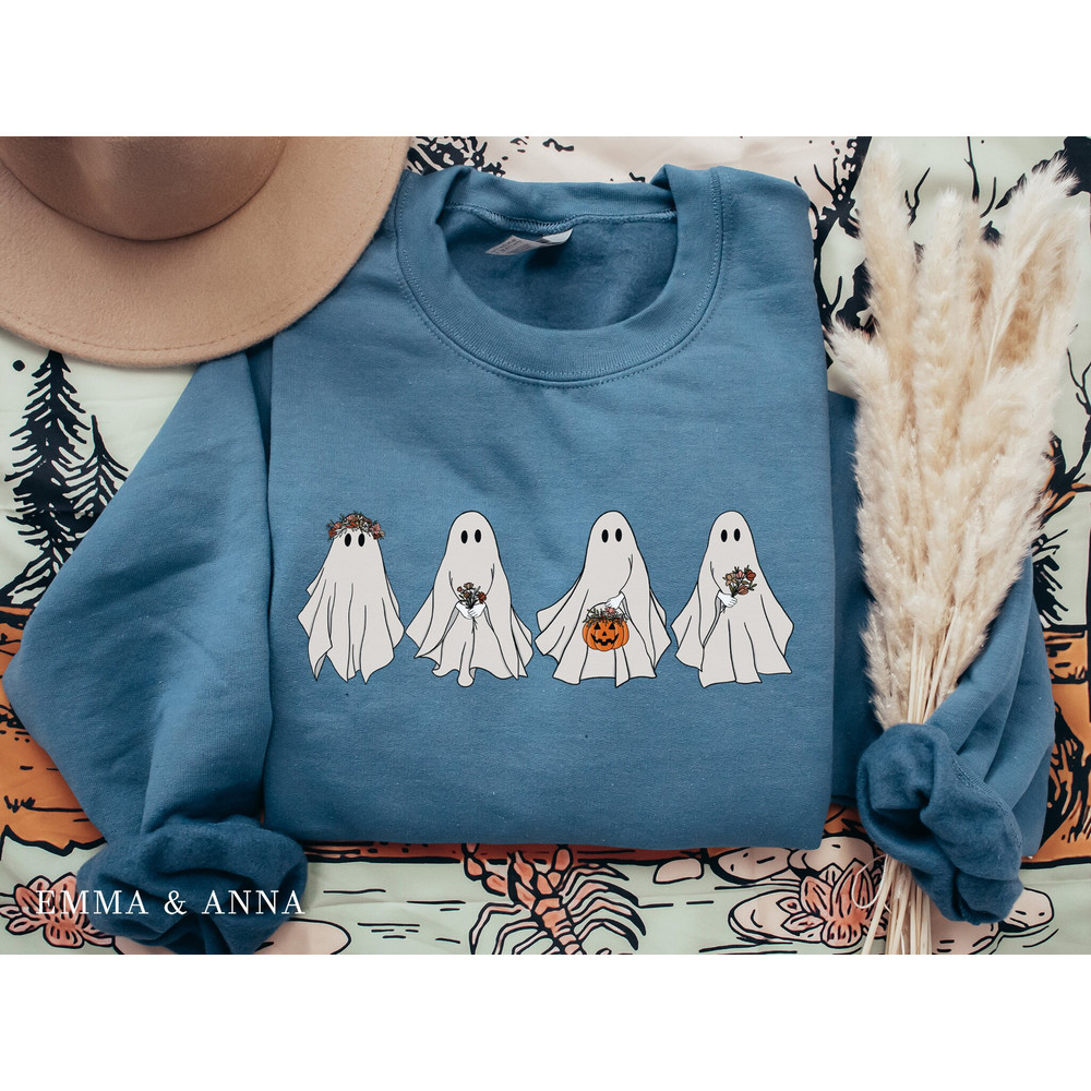 Halloween Sweatshirt, Halloween Sweater, Floral Ghost Sweatshirt, Fall Sweatshirt, Floral Ghost Shirt, Ghost Sweatshirt, Halloween Crewneck - 5.jpg