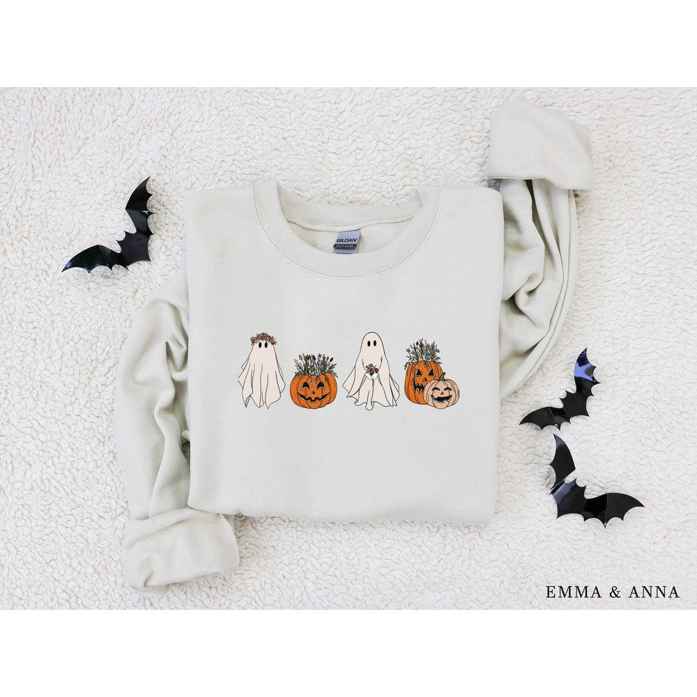 Halloween Sweatshirt, Halloween Sweater, Floral Ghost Sweatshirt, Fall Sweatshirt, Floral Ghost Shirt, Ghost Sweatshirt, Halloween Crewneck - 1.jpg