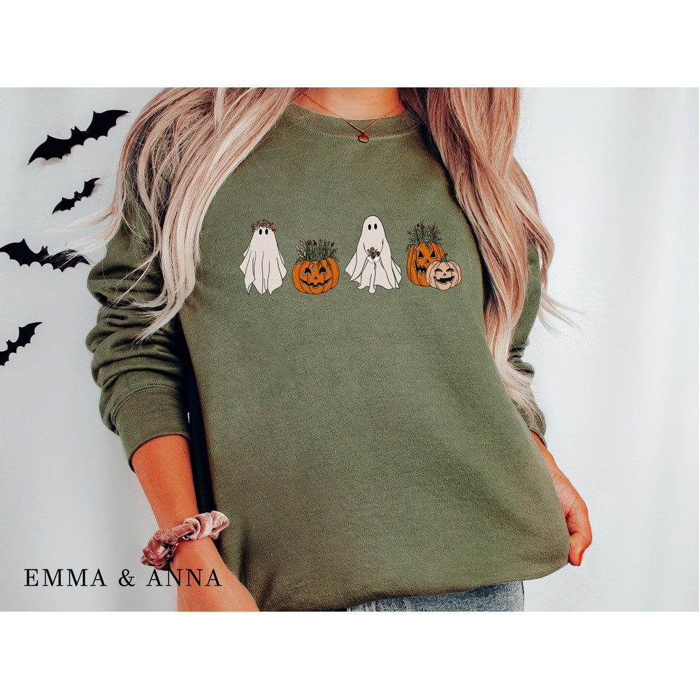 Halloween Sweatshirt, Halloween Sweater, Floral Ghost Sweatshirt, Fall Sweatshirt, Floral Ghost Shirt, Ghost Sweatshirt, Halloween Crewneck - 2.jpg