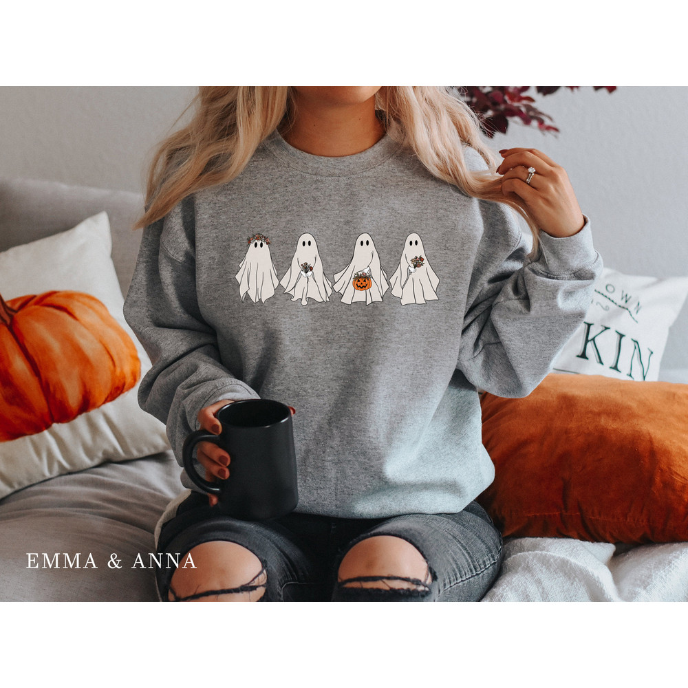 Halloween Sweatshirt, Halloween Sweater, Floral Ghost Sweatshirt, Fall Sweatshirt, Floral Ghost Shirt, Ghost Sweatshirt, Halloween Crewneck - 5.jpg