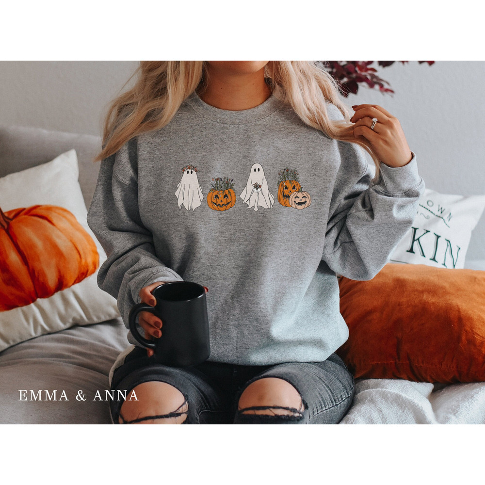 Halloween Sweatshirt, Halloween Sweater, Floral Ghost Sweatshirt, Fall Sweatshirt, Floral Ghost Shirt, Ghost Sweatshirt, Halloween Crewneck - 4.jpg