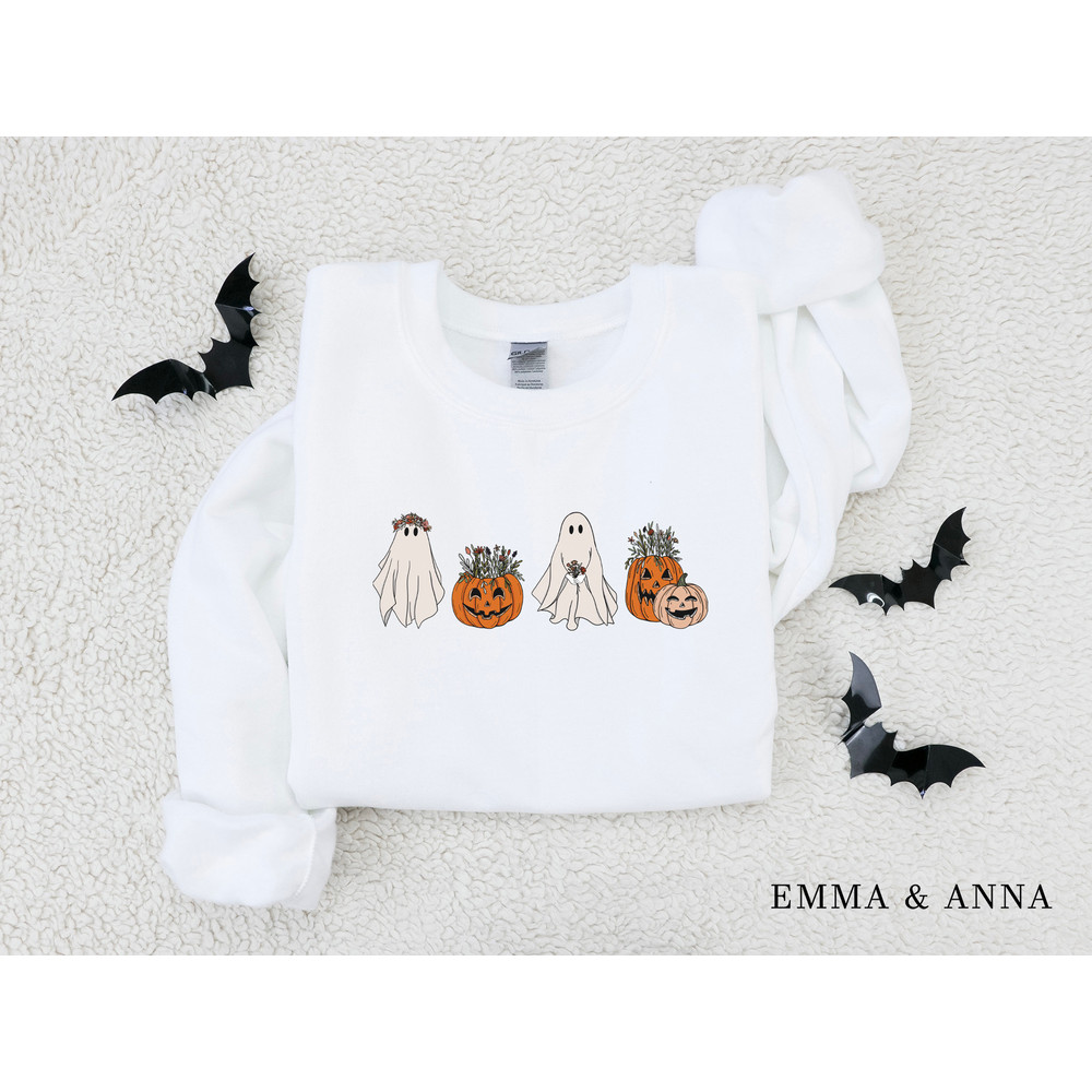 Halloween Sweatshirt, Halloween Sweater, Floral Ghost Sweatshirt, Fall Sweatshirt, Floral Ghost Shirt, Ghost Sweatshirt, Halloween Crewneck - 5.jpg