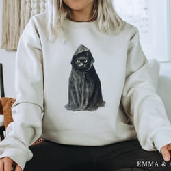 halloween sweatshirt, halloween sweater, vintage black cat sweatshirt, ghost shirt, halloween crewneck, black cat shirt,