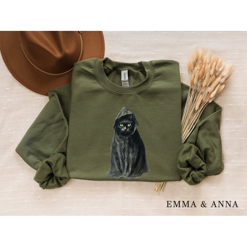 Halloween Sweatshirt, Halloween Sweater, Vintage Black Cat Sweatshirt, Ghost Shirt, Halloween Crewneck, Black Cat Shirt, Spooky Season - 2.jpg
