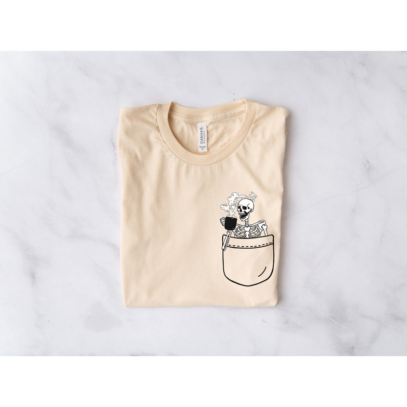 Skeleton Drinking Coffee Shirt, Funny Skeleton Shirt, Halloween Shirt, Skeleton T-Shirt, Halloween Crewneck Shirt, Skeleton Pocket Shirt - 2.jpg