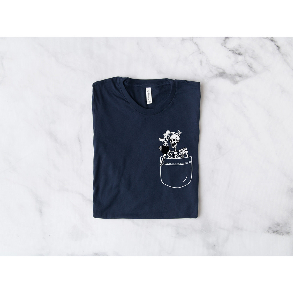Skeleton Drinking Coffee Shirt, Funny Skeleton Shirt, Halloween Shirt, Skeleton T-Shirt, Halloween Crewneck Shirt, Skeleton Pocket Shirt - 5.jpg