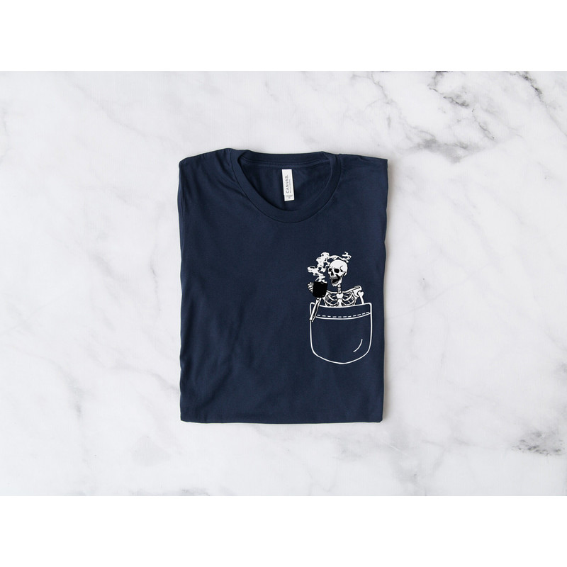 Skeleton Drinking Coffee Shirt, Funny Skeleton Shirt, Halloween Shirt, Skeleton T-Shirt, Halloween Crewneck Shirt, Skeleton Pocket Shirt - 5.jpg