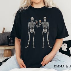 skeleton drinking coffee shirt, skeleton shirt, halloween crewneck, comfort colors halloween shirt, halloween party shir