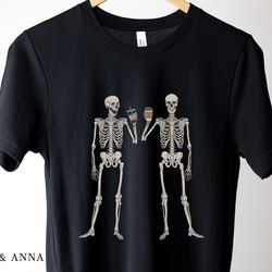 Skeleton Drinking Coffee Shirt, Skeleton Shirt, Halloween Crewneck, Halloween Shirt, Halloween Party Shirt, Skeleton T-S
