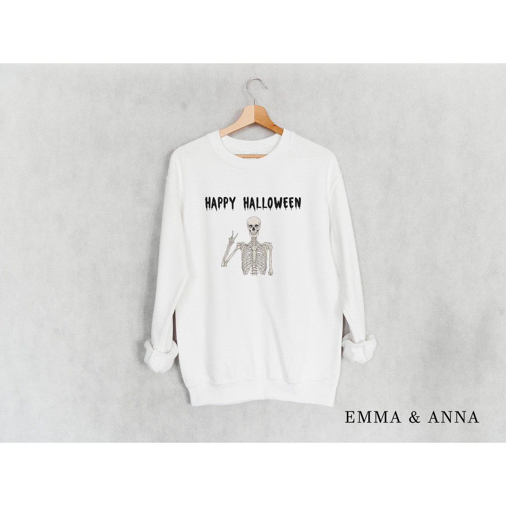 Skeleton Sweatshirt, Skeleton Shirt, Happy Halloween Sweatshirt, Halloween Crewneck, Halloween Sweater, Halloween Shirt, Fall Shirts - 2.jpg